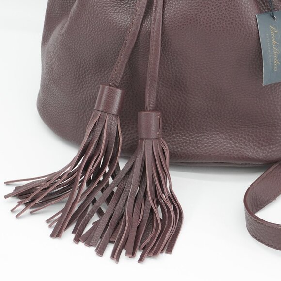 New Leather Bucket Bag Purple Tassel Crossbody Purse Brooks Brothers - Picture 3 of 9